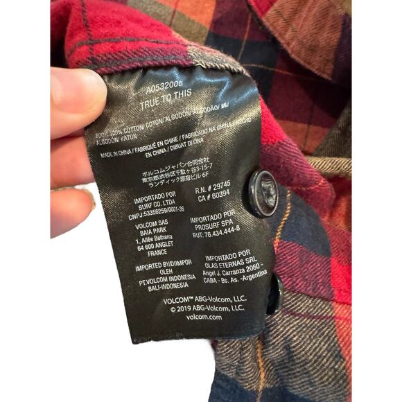 Volcom Flannel Shirt Mens XL Modern Fit Plaid Long Sleeve Button Front Red Navy - Picture 8 of 13